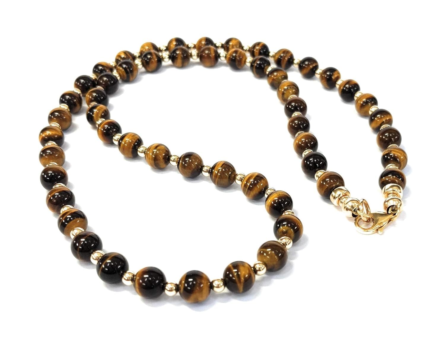 Natural Tiger Eye Gemstone Beaded Necklace With 4mm Golden Beads Jwellery Amazing Fashionable Necklace Mala For Men And Women (B0CVVR5NHG) Amazon Price History, Amazon Price Tracker