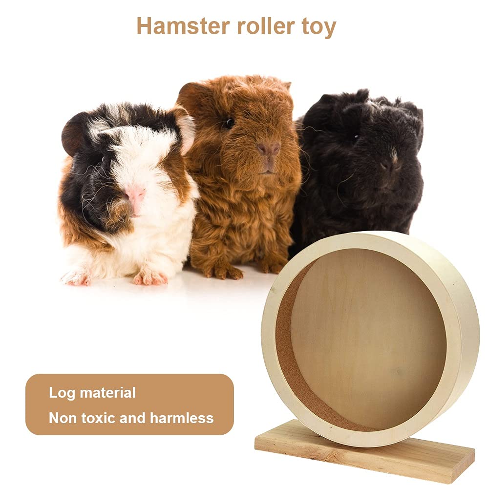 Hamster Wheel Pet Toys Pet Supplies Natural Wood Silent Running Hamster Roller Wheel Rotatory Jogging Exercise Cage (Medium)