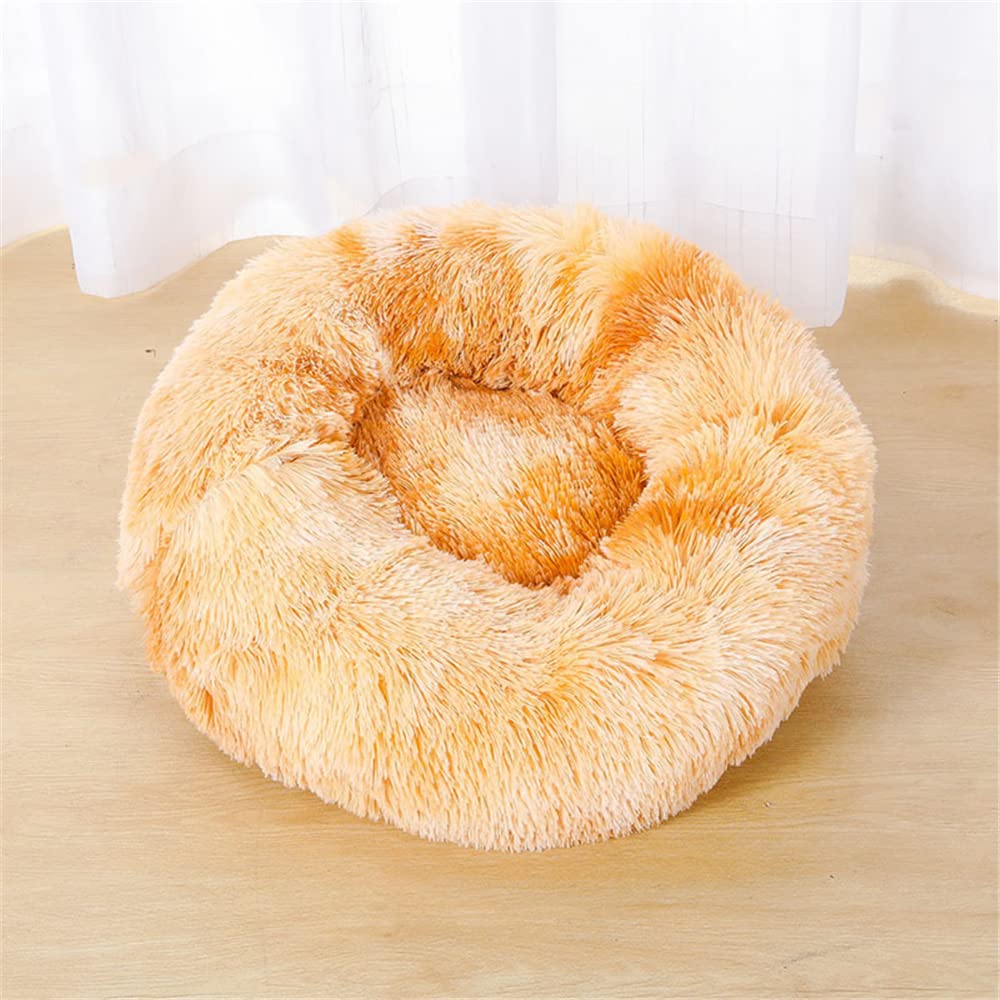 Lukery Dog Cat Donut Bed, Fluffy Plush Puppy Kitten Cuddler Round Bed, Warm and Soft Pet Cosy Anti Anxiety Beds for Small/Medium/Large Dogs (50CM,Yellow)