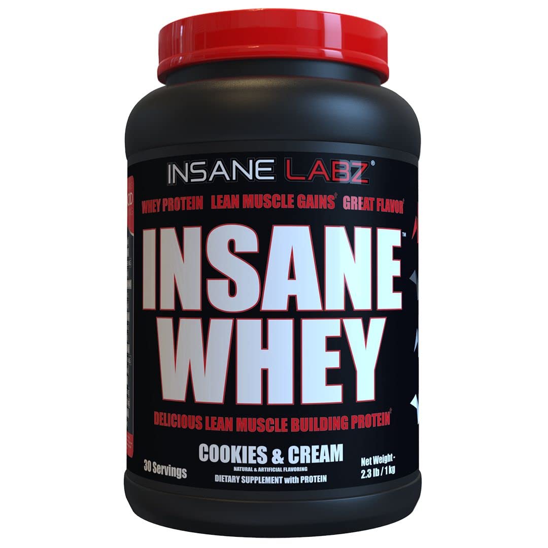 Insane Labz Insane Whey,100% Muscle Building Whey Protein, BCAA Amino Profile, Mass Gainer, Meal Replacement (Cookies &amp; Cream, 30 Servings)
