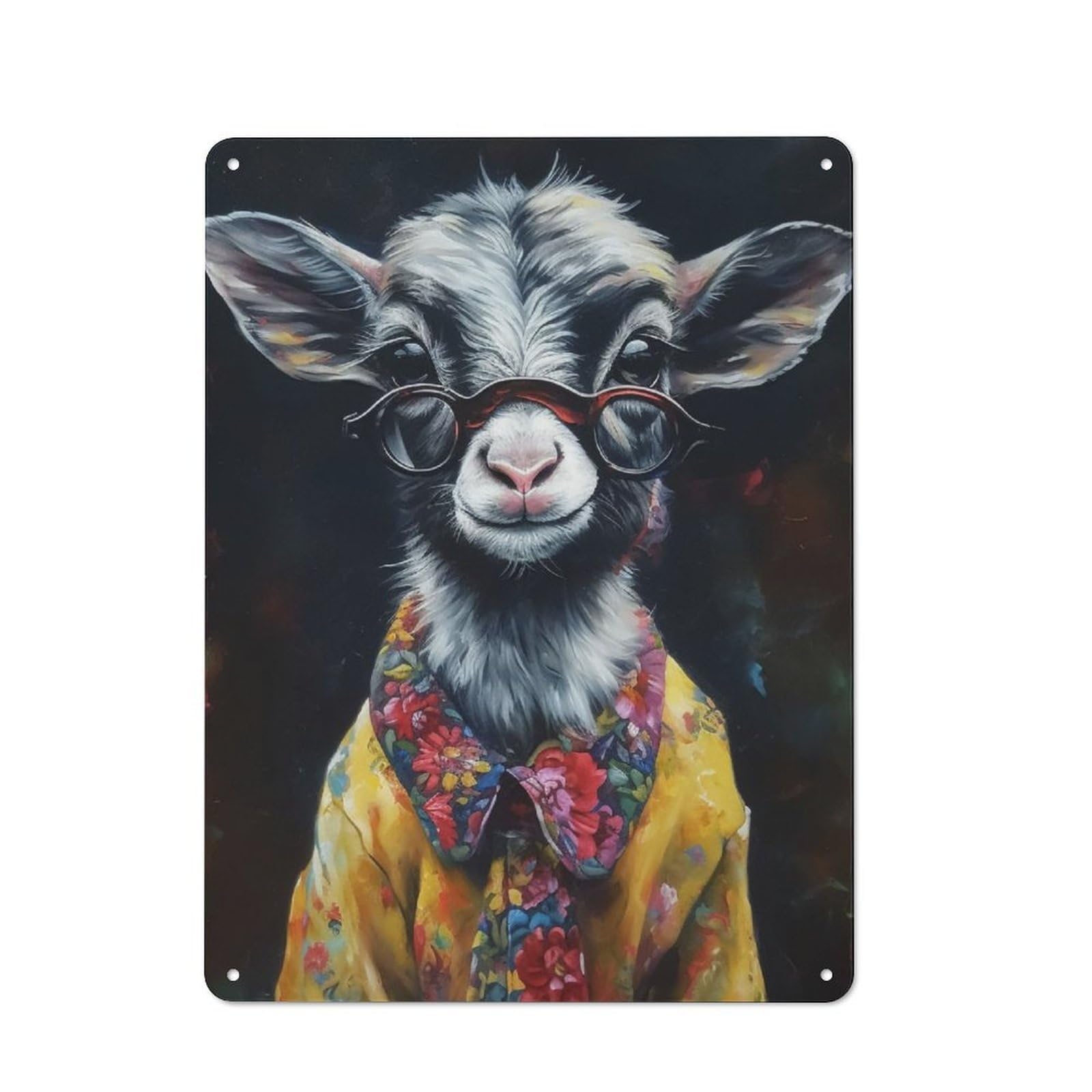 Junmoney Baby Goat Decorative Metal Plaque 40X30cm, Modern Retro Urban Room Decor For Workspace, Cafe, Hallway Or Garage