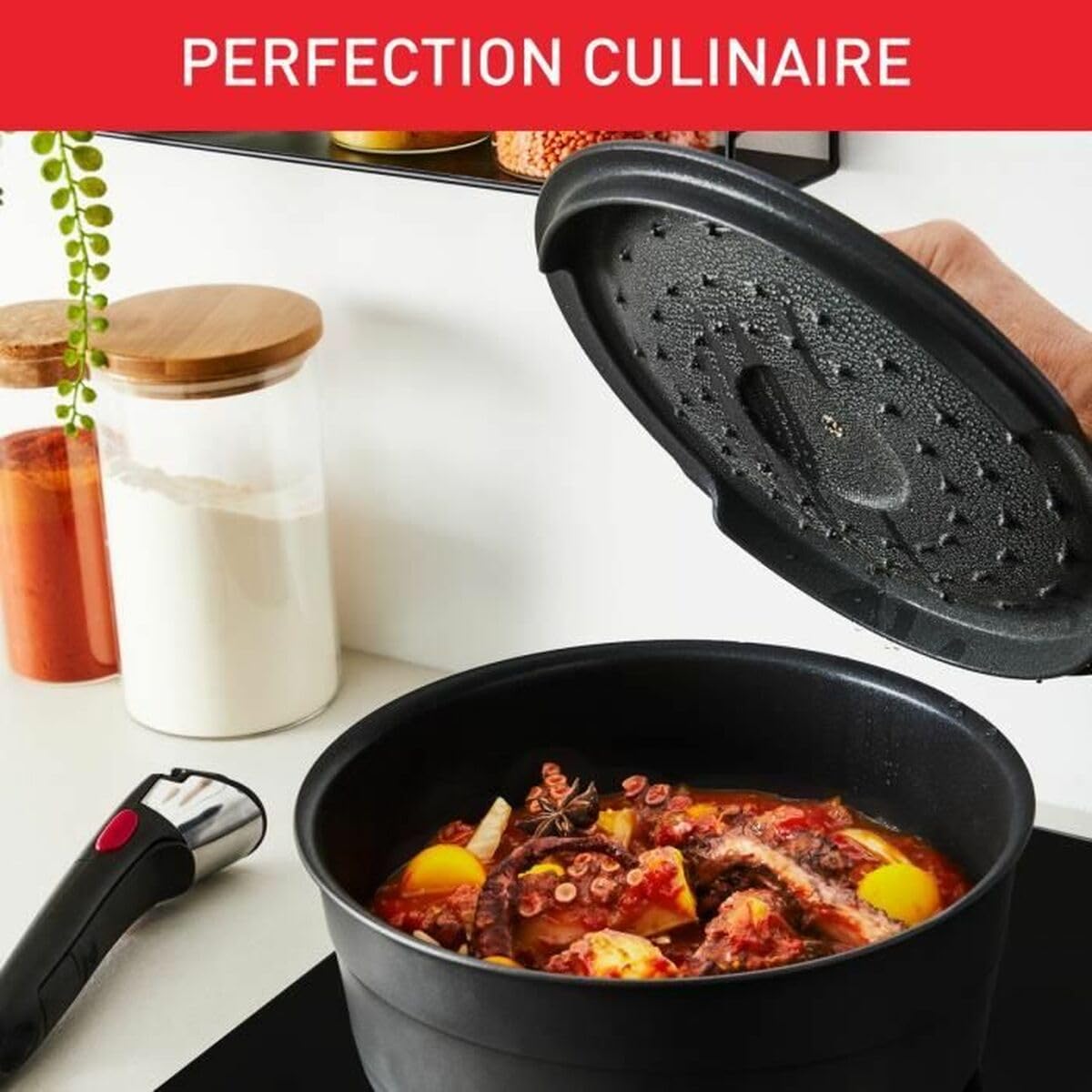 Tefal Ingenio 6-teiliges Set, Induktion, Aluguss, Pfanne, Wok + Glasdeckel, Schmortopf + Deckel aus Gusseisen, abnehmbarer Griff, spülmaschinengeeignet, Inspiration L867S604