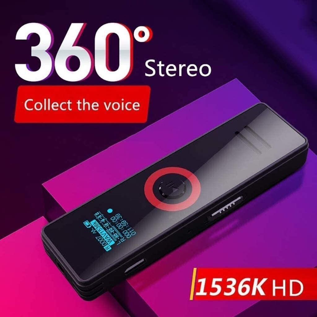 Cyfrowy dyktafon głosowy, dyktafon HD audio z odtwarzaniem, redukcją szumów, MP3, akumulator wielokrotnego ładowania na spotkania/wykłady/wywiady/lekcje (32 GB) ()