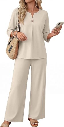 WIHOLL Two Piece Sets for Women 3/4 Length Sleeve Lounge Sets Summer Spring Vacation Travel Outfits Fashion Clothing
