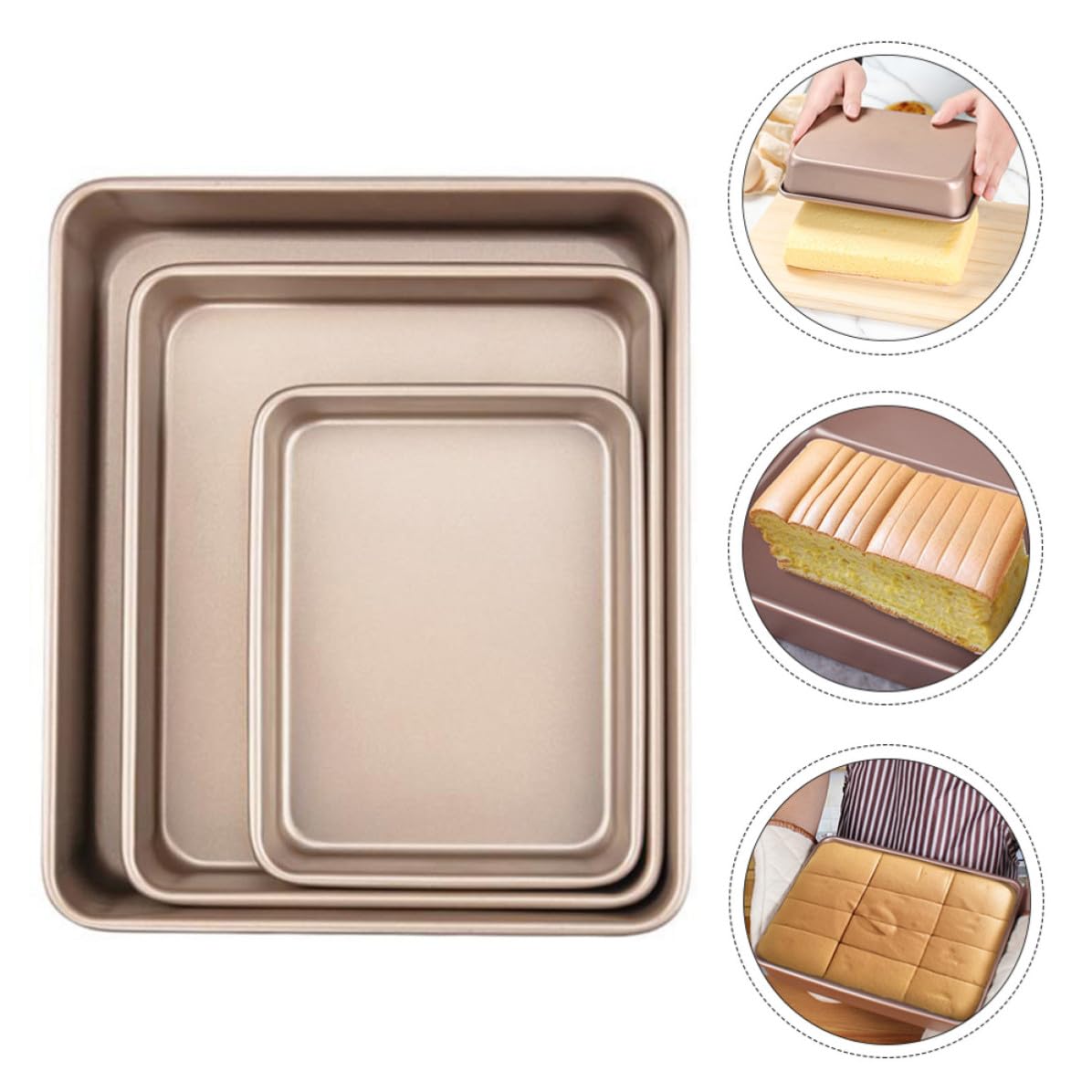 jojofuny Lot de 3 Plaques de Cuisson Rectangulaires en Acier Carbone Or, Moules à Pâtisserie Antiadhésifs pour Four, Design Simple, Cuisson Familiale
