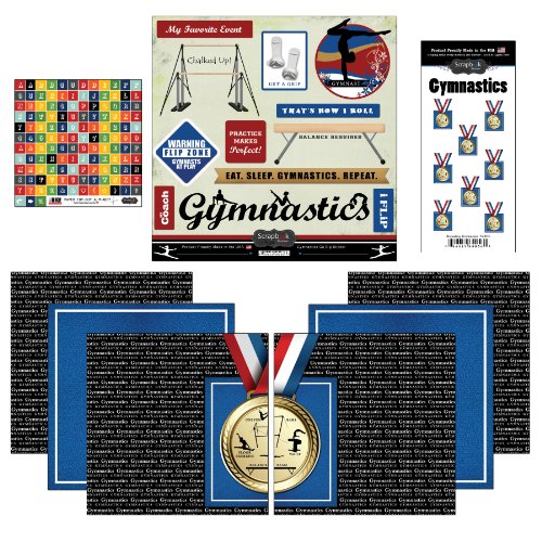 Scrapbook Customs Go Big Gymnastics Themed Paper and Stickers Scrapbook Kit, 12 inch by 12 inch