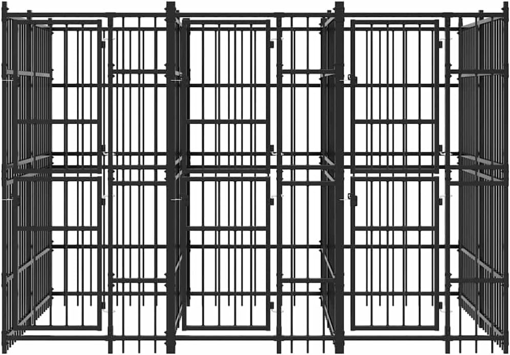 vidaXL Outdoor Dog Kennel, Large Dog Crate with Lockable Door, Dog Cage for Training Exercising, Puppy Playpen for Garden, Powder-Coated Steel