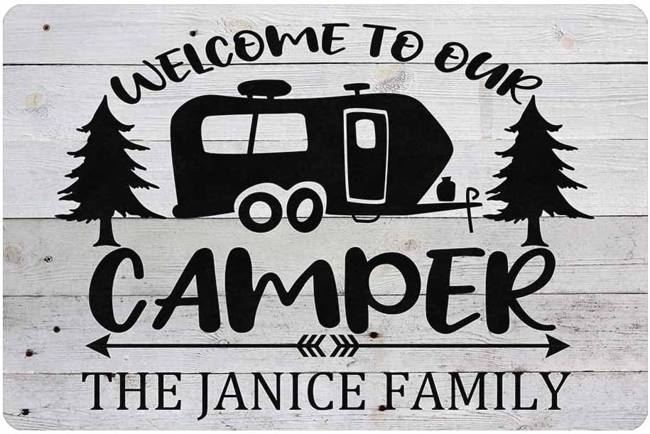 Custom Name Camping Rugs Welcome To Our Camper RV Mats Outdoor Non-Slip Colorful Outdoor Camping Mat Custom Door Mat 24x16 30x18 Inche Camper Mat For Home Kitchen Livingroom Easy Clean Made In USA