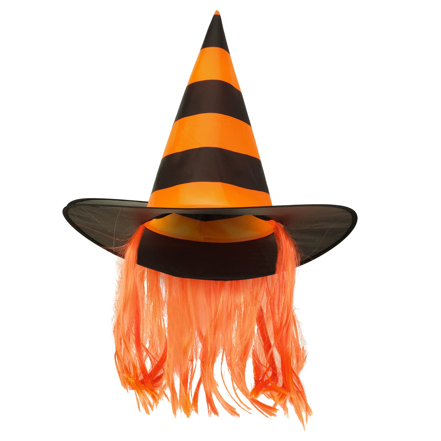 (PKT) (Fix 2/1000) Stripd Orange Witch Hat w Hair, Multi