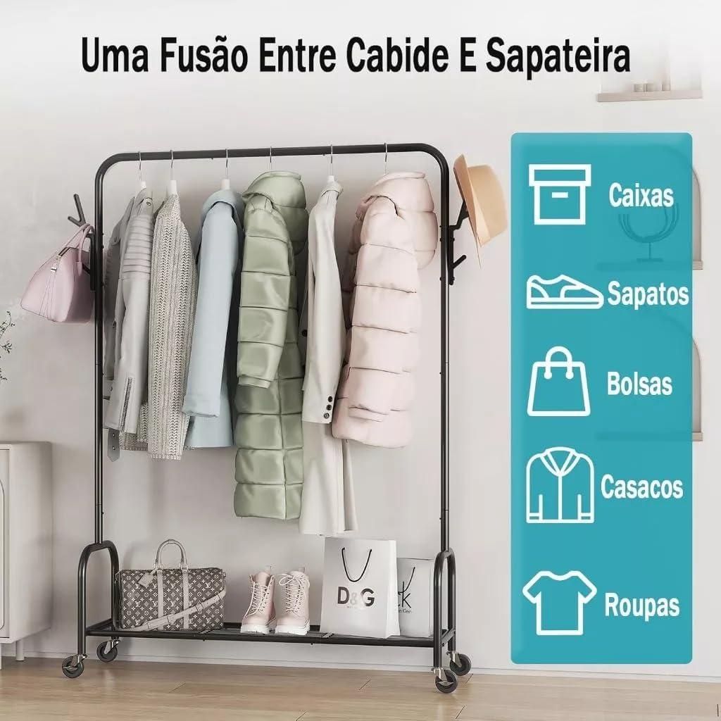 Arara de Roupas com Sapateira – Cabideiro de Chão, Design Premium, Montagem Fácil e Organização Inteligente para Quarto e Lavanderia – Storeasy Arara de Roupas com Sapateira – Cabideiro de Chão, Design Premium, Montagem Fácil e Organização Inteligente para Quarto e Lavanderia – Storeasy