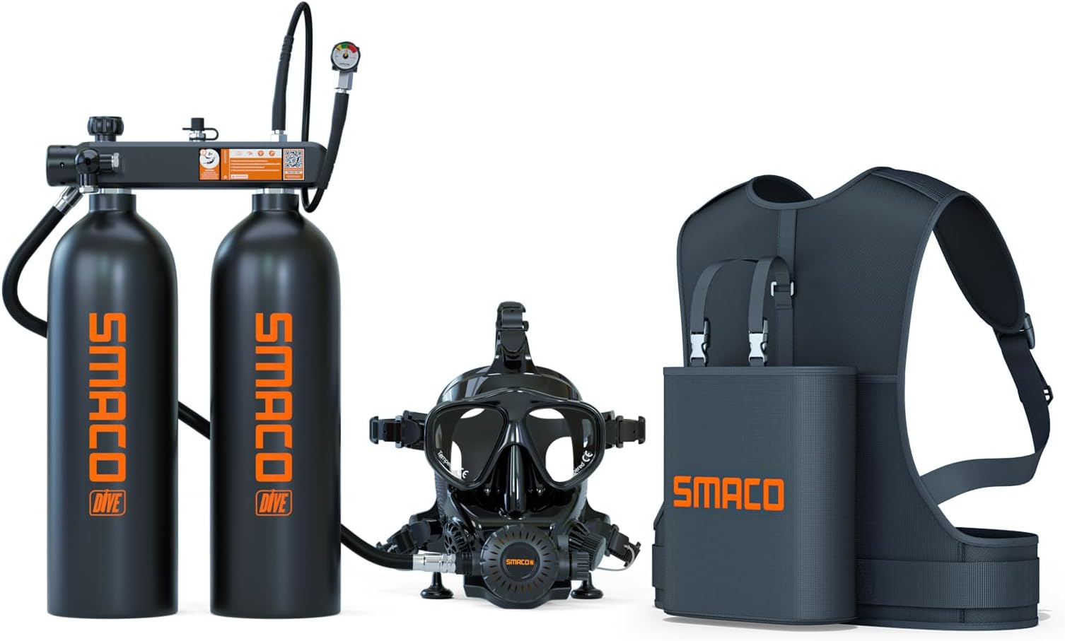SMACO Mini Scuba Tank 4L Scuba Diving Tank (Assembled by Two 2L Cylinders) for Shallow Water Diving Support 30-45 Minutes Breath Portable Scuba Tank Kit for Diving Entertainment