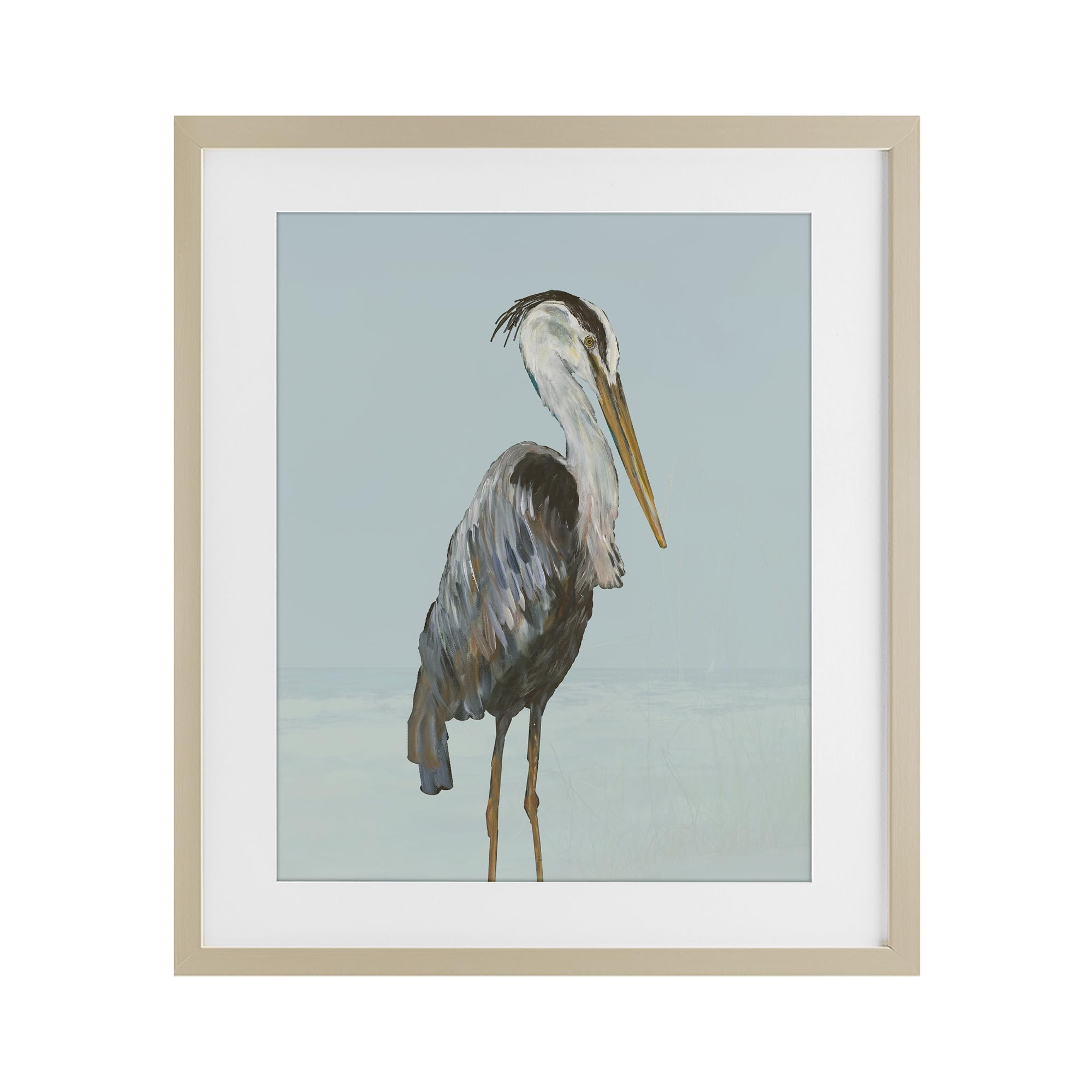 Stupell Industries 'Coastal Pelican Muted Blue', Framed Print Under Glass, Brown, 17 x 21 Inches, Easy to Hang and Sturdy, Made in USA, by Julie DeRice