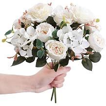 2 Bunches Artificial Roses Flowers 11.4 Inch Faux Peony Hydrangea Bouquet Silk Floral Arrangements for Bridal Wedding Home Vase Decor A
