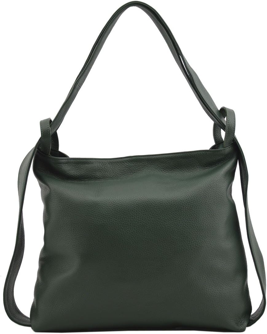 Made In Italy Genuine Leather Shopper Bag And Backpack Color Dark Green Tuscan Leather - Woman Bag