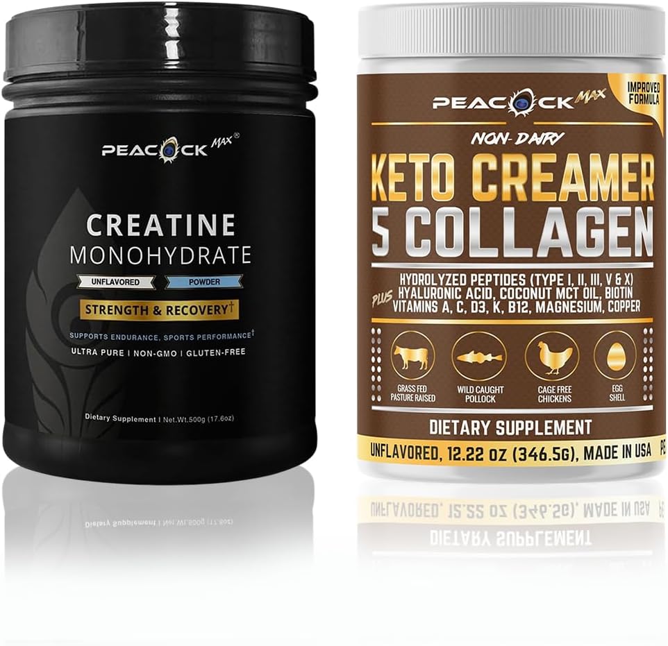 Creatine Monohydrate Powder (500g) and Collagen Keto Coffee Creamer Powder (12.2 oz) Bundle - Unflavored – Gluten-Free, Non-GMO, Lactose & Soy Free