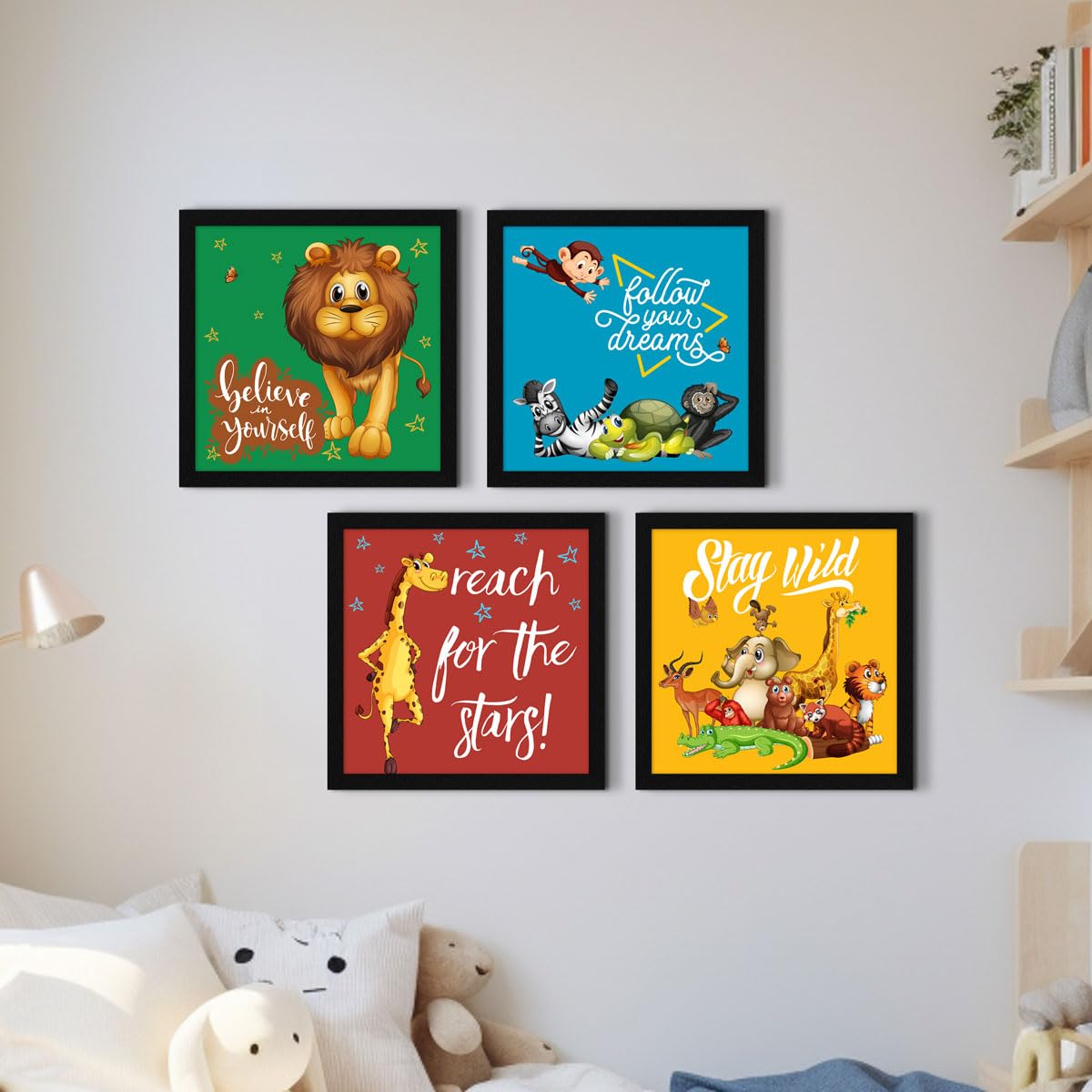 Cute Animal Wall Art - Set of 4 Kids Paintings -1 Cute Animal Wall Art - Set of 4 Kids Paintings -1