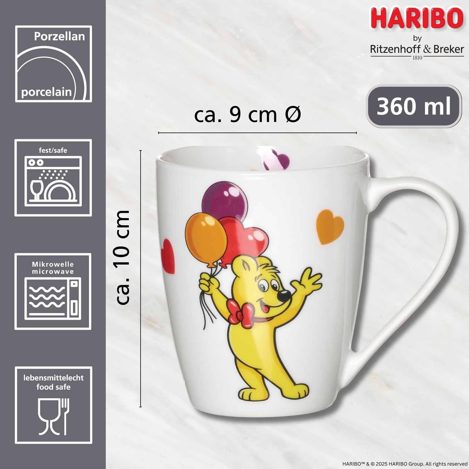 Ritzenhoff & Breker HARIBO Heart Becher 360 ml – 6er Set | Porzellan Tassen mit Goldbär Herz-Motiv | Spülmaschinenfest & Mikrowellengeeignet | Geschenkidee für Haribo-Fans