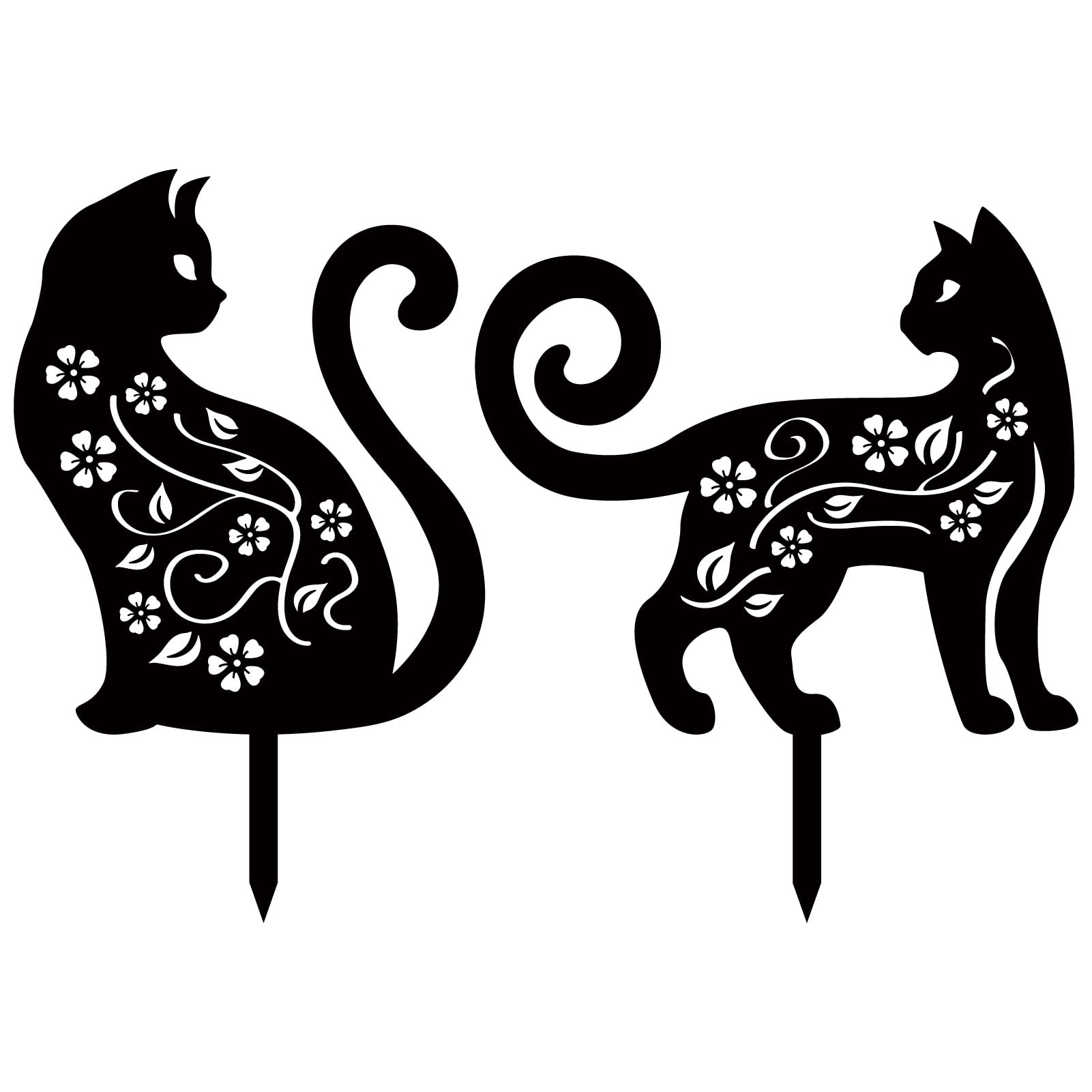 CREATCABIN 2Pcs 2Styles Cat Metal Decor for Outside Black Cat Stake Cat Garden Decor Art Cat Silhouette Statues Garden Decorative Ground Insert Lawn Ornaments for Outside Outdoor Cat Lover Gifts