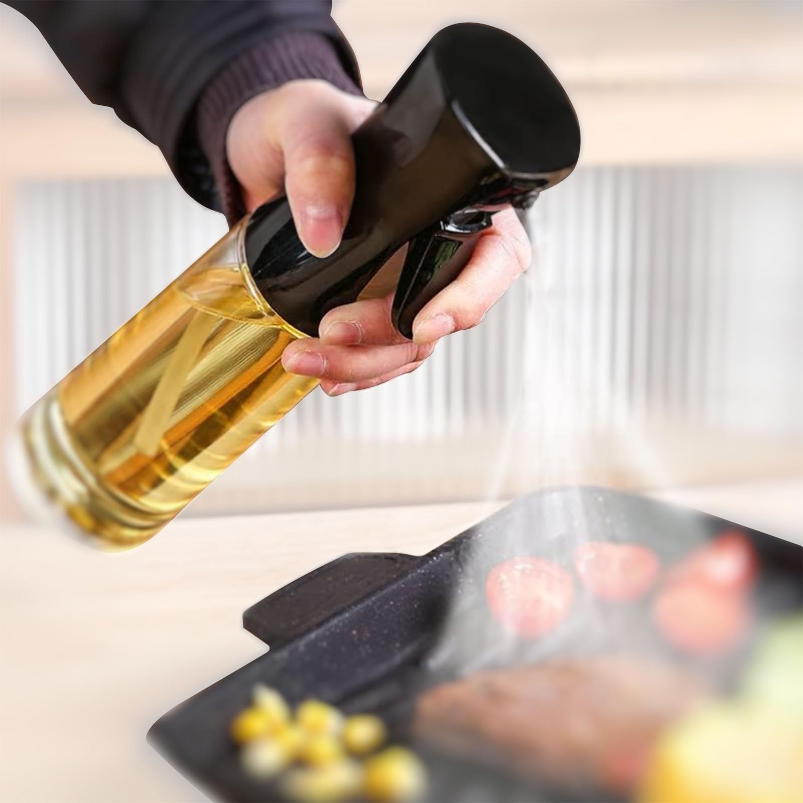 AADHIK Glass Oil Spray Dispenser Cooking 200ml Olive Oil Spray Bottle Refillable Food Grade Oil Vinegar Spritzer Sprinkler Mister Used for Air Fryer, Salad Making, Frying, BBQ (Set of 1, Glass)