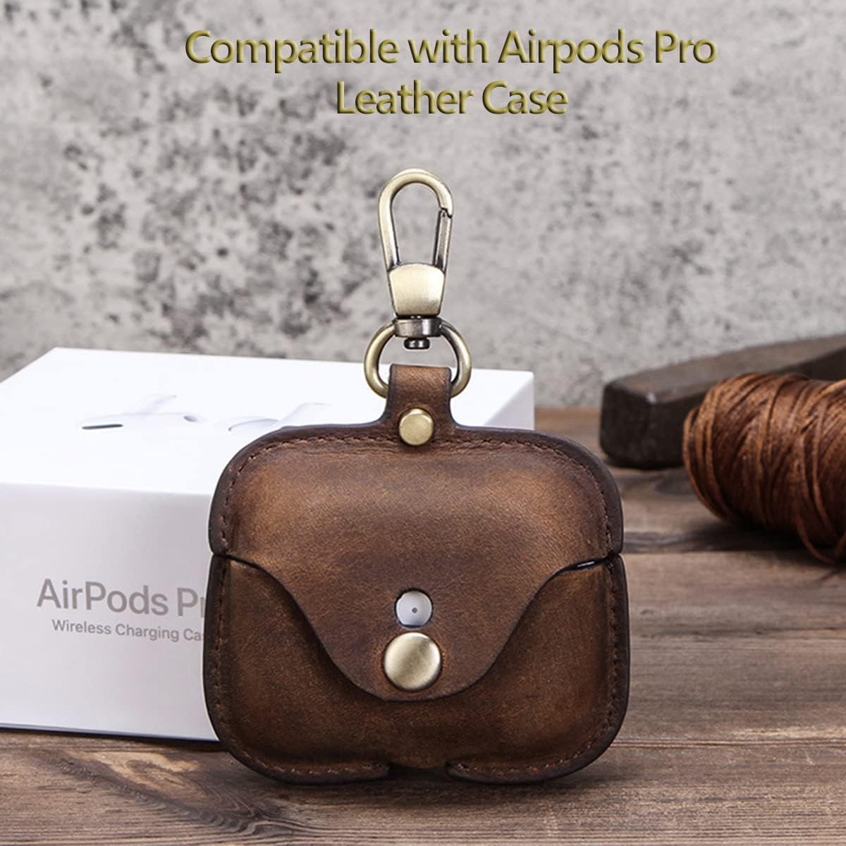 per Custodia Protettiva Airpods PRO, Custodia in Pelle Bovina Crazy Horse con Portachiavi, Copertura Antiurto Protettiva Completa Compatibile con La Copertura per Cuffie Airpods Pr, Coffee