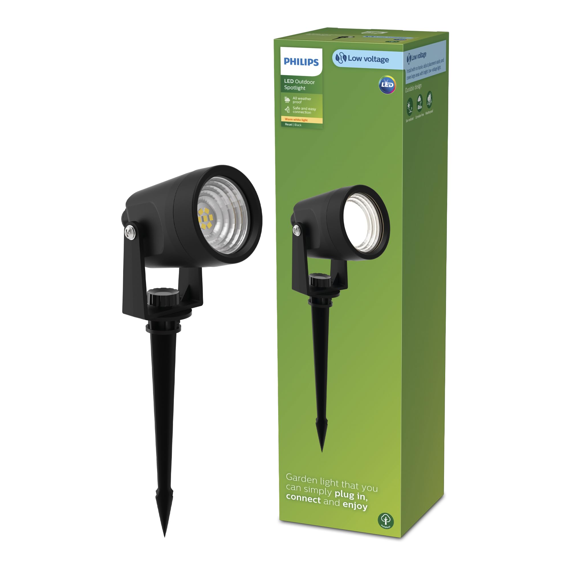 Philips Black Reuel Outdoor 24 V Gardenlink Low-Voltage Spotlight, 2700 K, 180 Lm, Extension Pack​