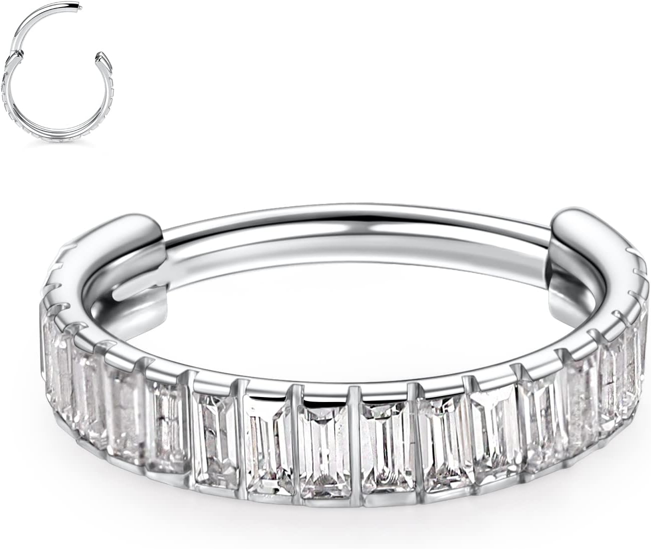 FUNLMO 316L Surgical Steel Hinged Segment Ring Conch Helix Septum Piercing Jewelry Nose Ring Hoop Cartilage Huggie Earring Small Hoop Earring Rectangle Cube Zircon Paved