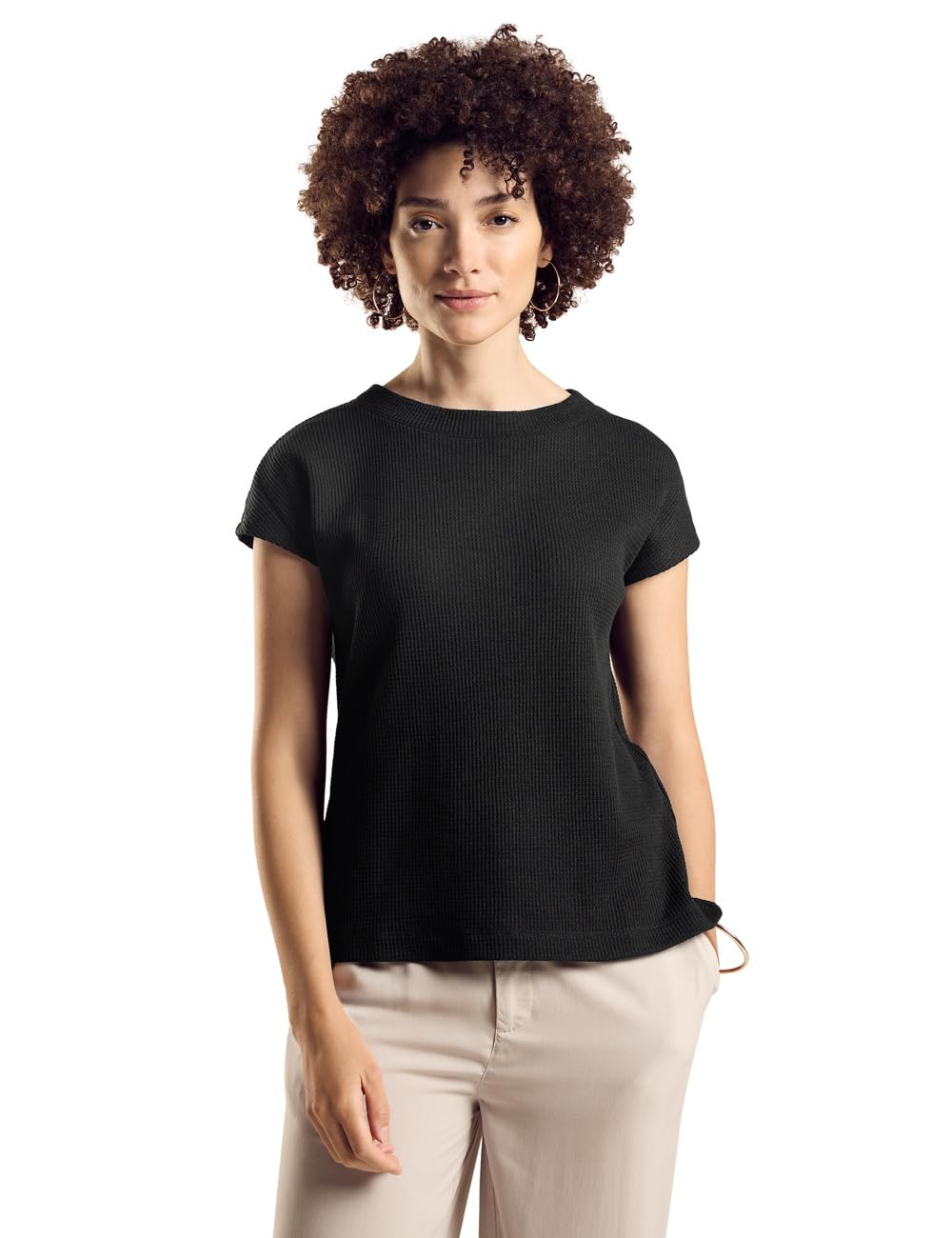 STREET ONE Damen-Shirt In Strick-Optik – Bequemes Basic Für Jeden Tag In Schwarz, Größe 42