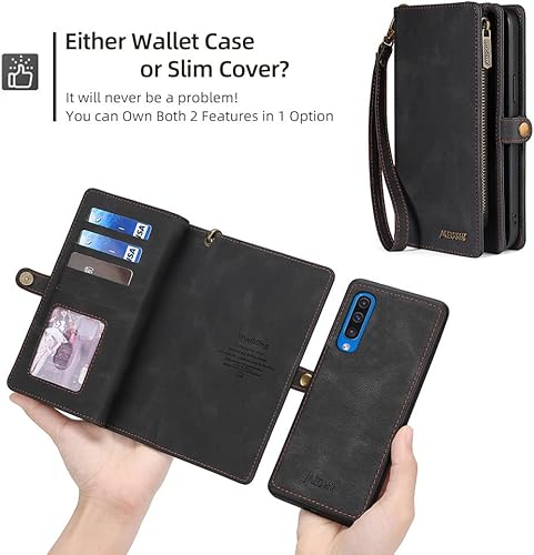 Miniatura 4 de Asuwish Funda de teléfono para Samsung Galaxy A50 A50S A30S con cremallera, funda desmontable con protector de pantalla de vidrio templado y