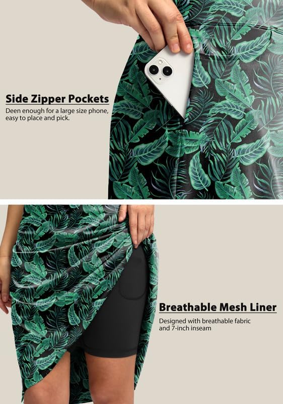 Viodia 25" Knee Length Skorts Skirts for Women with Zipper Pockets Stretchy Modest Aline Midi Skort for Casual Summer Travel - Image 5