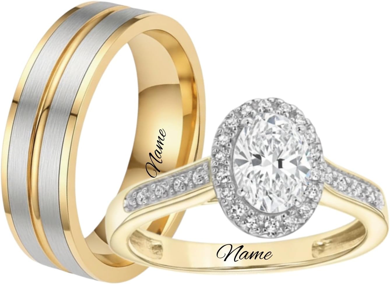 1-3 Carat Oval Moissanite Wedding Ring Set For Men And Women Matching Couple Ring Set Luxury 10k 14k 18k Solid Gold Diamond Rings For Couples Wedding, Engagement & Anniversary Rings
