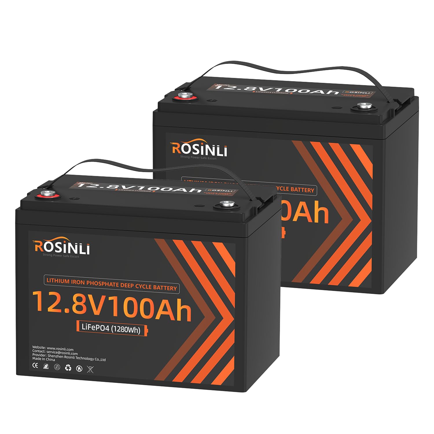 ROSINLI 12V 100Ah LiFePO4 Battery (2 Pack)