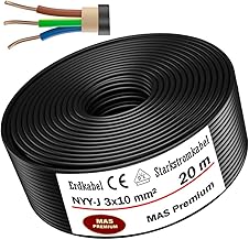 MAS Premium German brand standard power electric earth cable, ring for laying in the ground and outdoors (NYY-J 3 x 10 mm², 20 m)