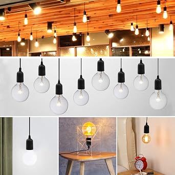 2 Pack E27 Lamp Holder Socket,Pendant Light Ceiling Lighting Suspended Hanging Light Fitting Cable Plug with On/Off Switch-UK Plug for Ceiling Lamps Table Floor Lights (Black)
