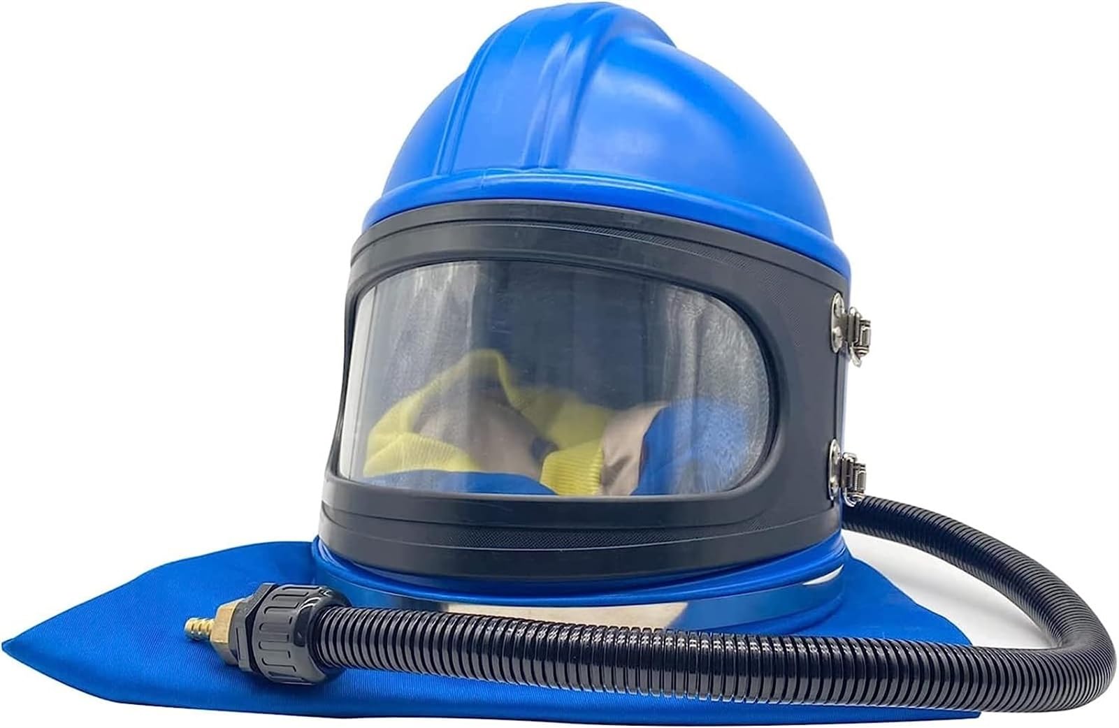 Casque de sablage Casque de sablage à alimentation en air sécurisée avec protection des épaules Cagoule de protection pour le sablage équipée d'un thermostat de sablage 10 PCS Lentilles extérieures