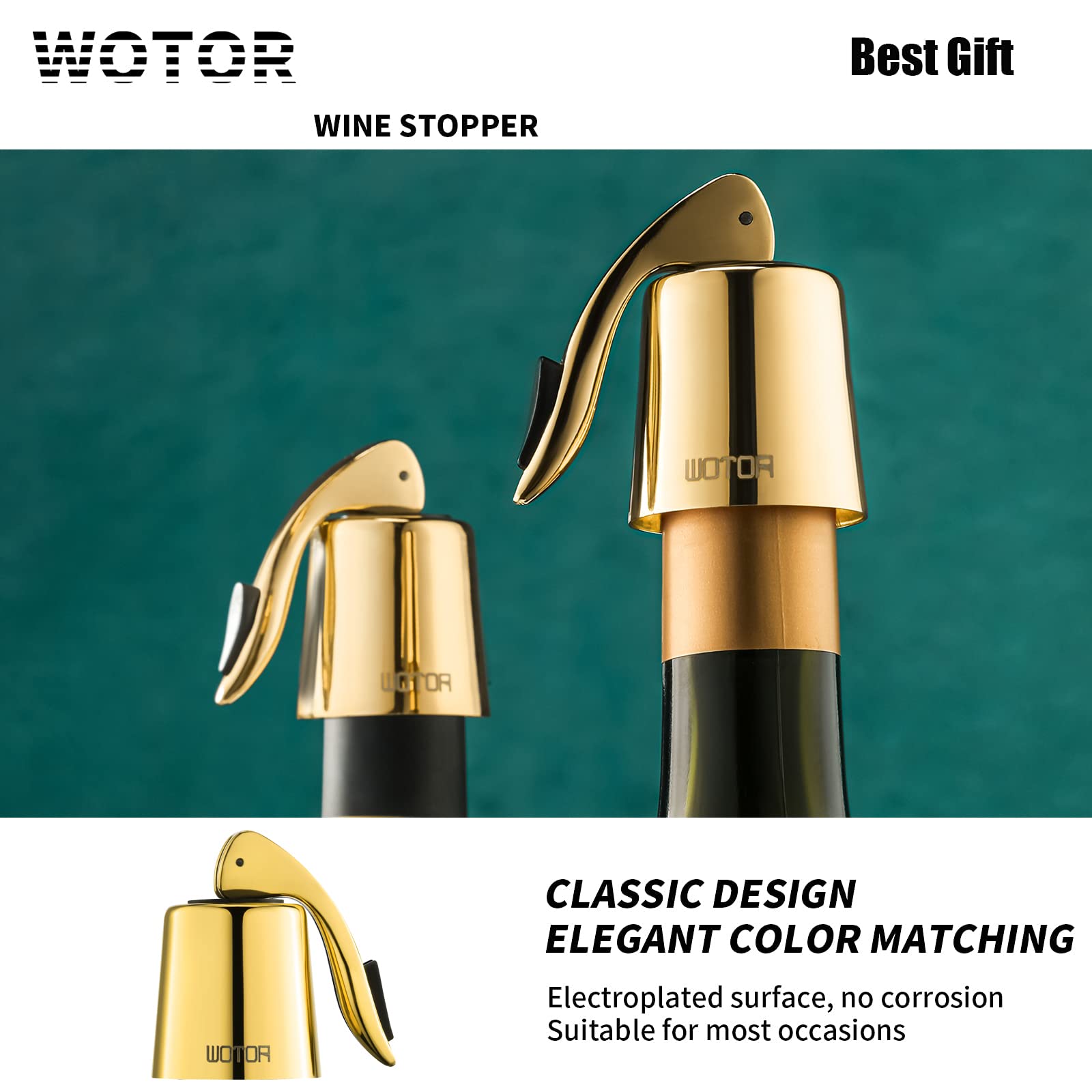 OWO tappi bottiglie vino, tappo per vino in acciaio inox con guarnizione in silicone, tappo riutilizzabile, tappo per vino mantiene il vino fresco (Oro rosa, 3 pezzi