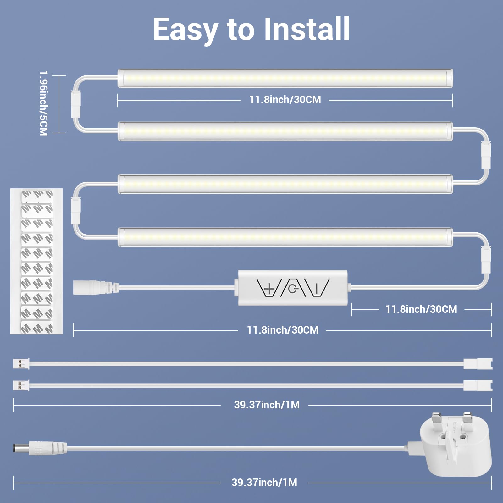 4 Pack LED Under Counter Light, 6W 12" Kitchen Under Cabinet Light, Linkable Closet Light, Plug-in, Warm White (Included 1*Power Cord - View #7