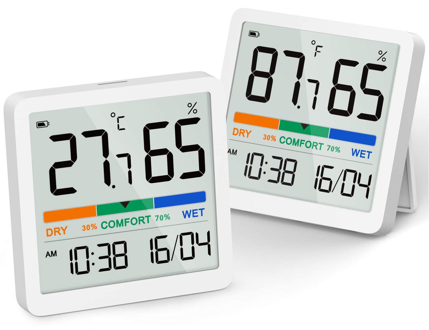 NOKLEAD Hygrometer Indoor Thermometer, Desktop Digital Thermometer with Temperature and Humidity Monitor, Accurate Humidity Gauge Room Thermometer with Clock (White) — view 11