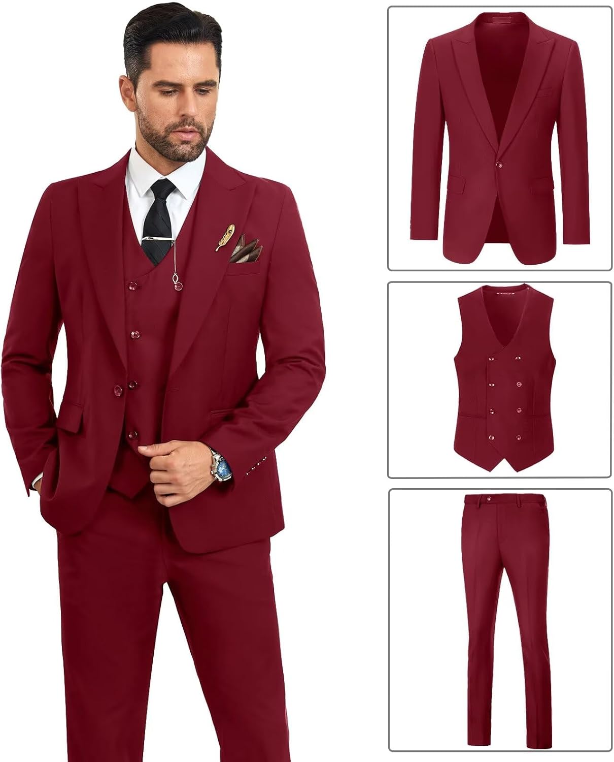 Mens Suit Slim Fit 3 Piece Double Breasted Suit Men Formal Tuxedo Set Casual Wedding Prom Groom Suits - Image 4