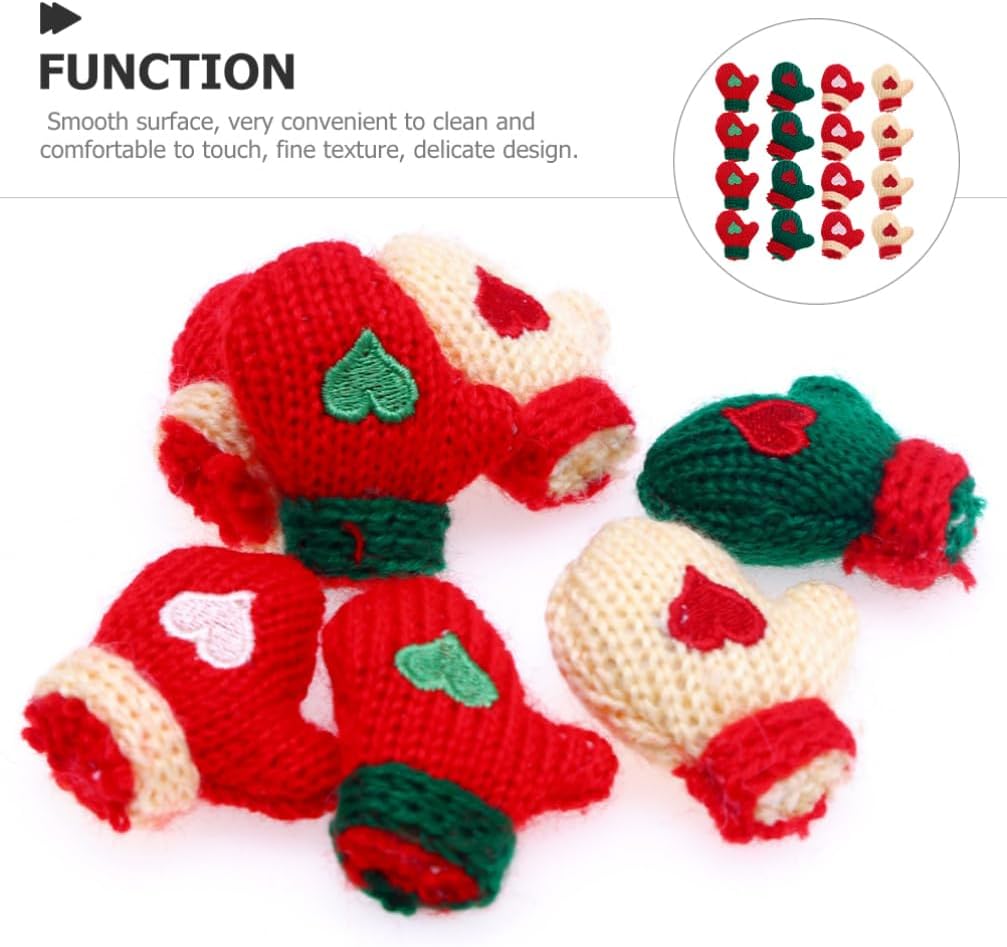 32pcs Mini Mittens Gloves for Dolls Christmas Mini Knit Ornaments Tiny Craft Supplies Dollhouse Decor Gloves for DIY Hair Accessories Christmas Tree Decor Small Cute Knit Mittens for Boys Girls