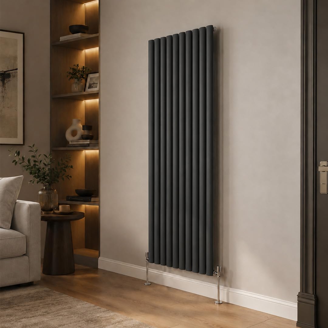 Built Right Oval Designer Radiator, Central Heating Radiator, Horizontal & Vertical Single or Double Panel Oval Tube Radiator, White or Anthracite, Multiple Sizes (Anthracite, 1800 x 600 - Single)