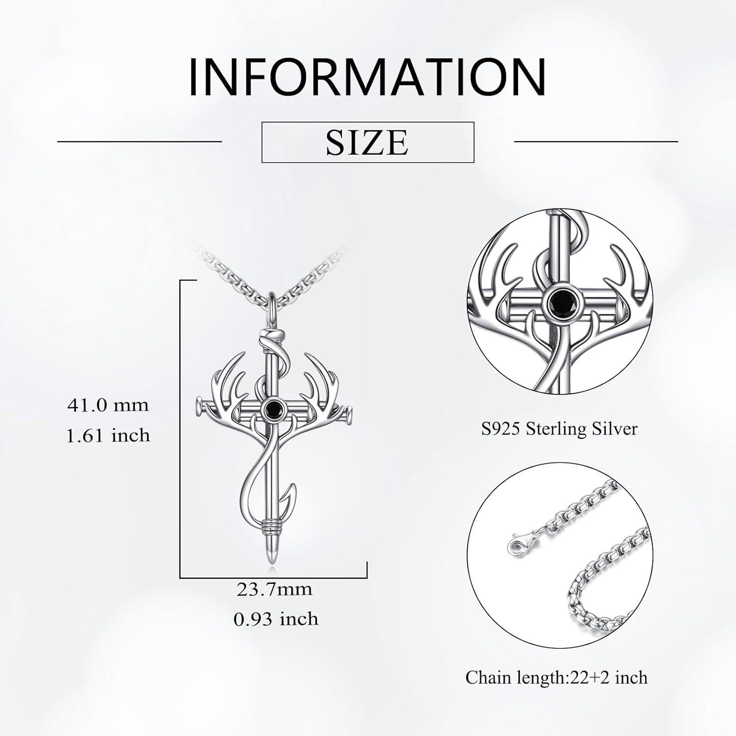 Fish Hook Cross Neckalce for Men Sterling Silver Cross Pendant Necklaces Hunting Jewelry Gifts for Men Women - Image 3