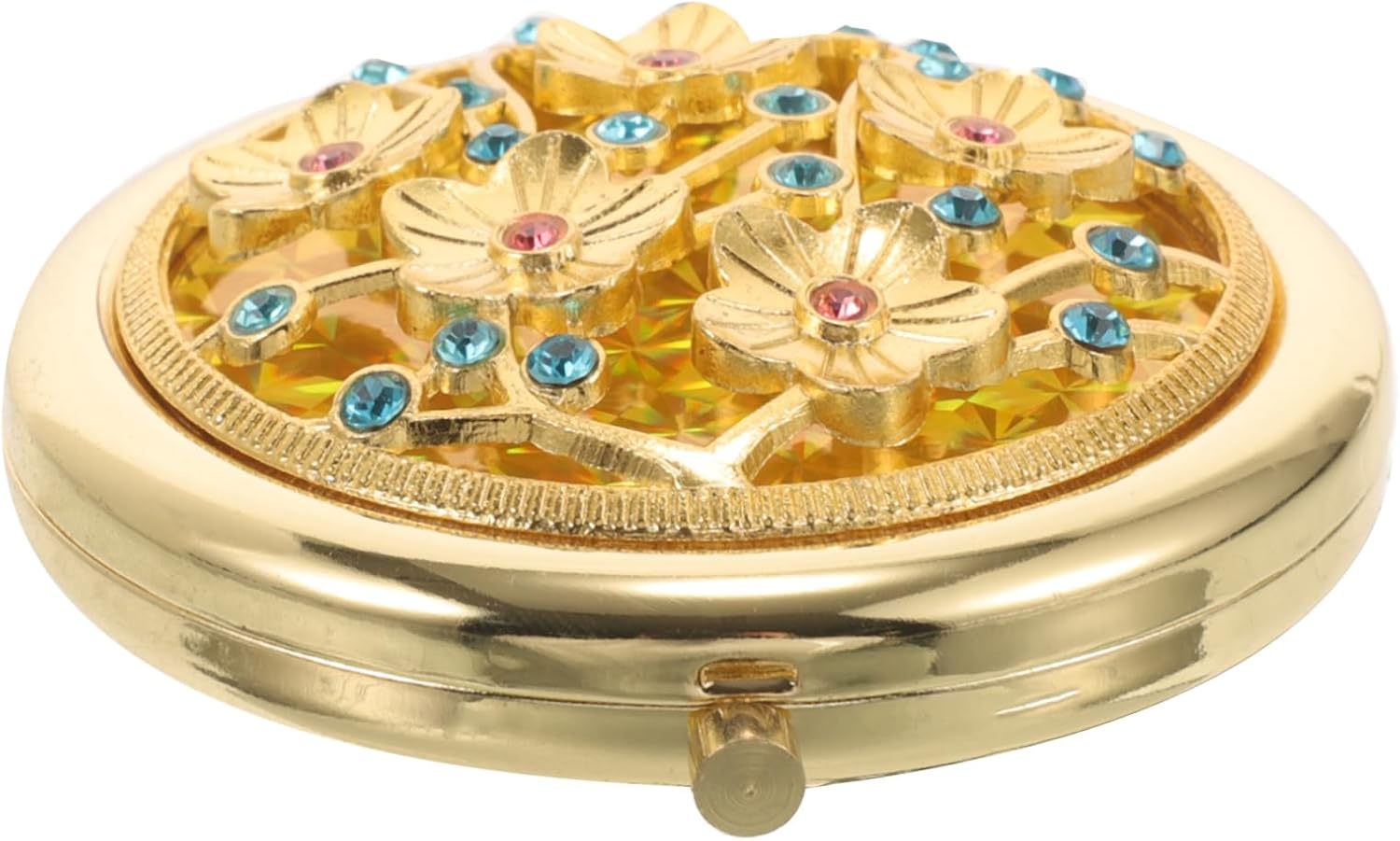 Vaguelly Vintage Gold Folding Handheld Mirror Compact Tiny Makeup Mirror for Travel Portable Decorative Pocket Accessory Gift