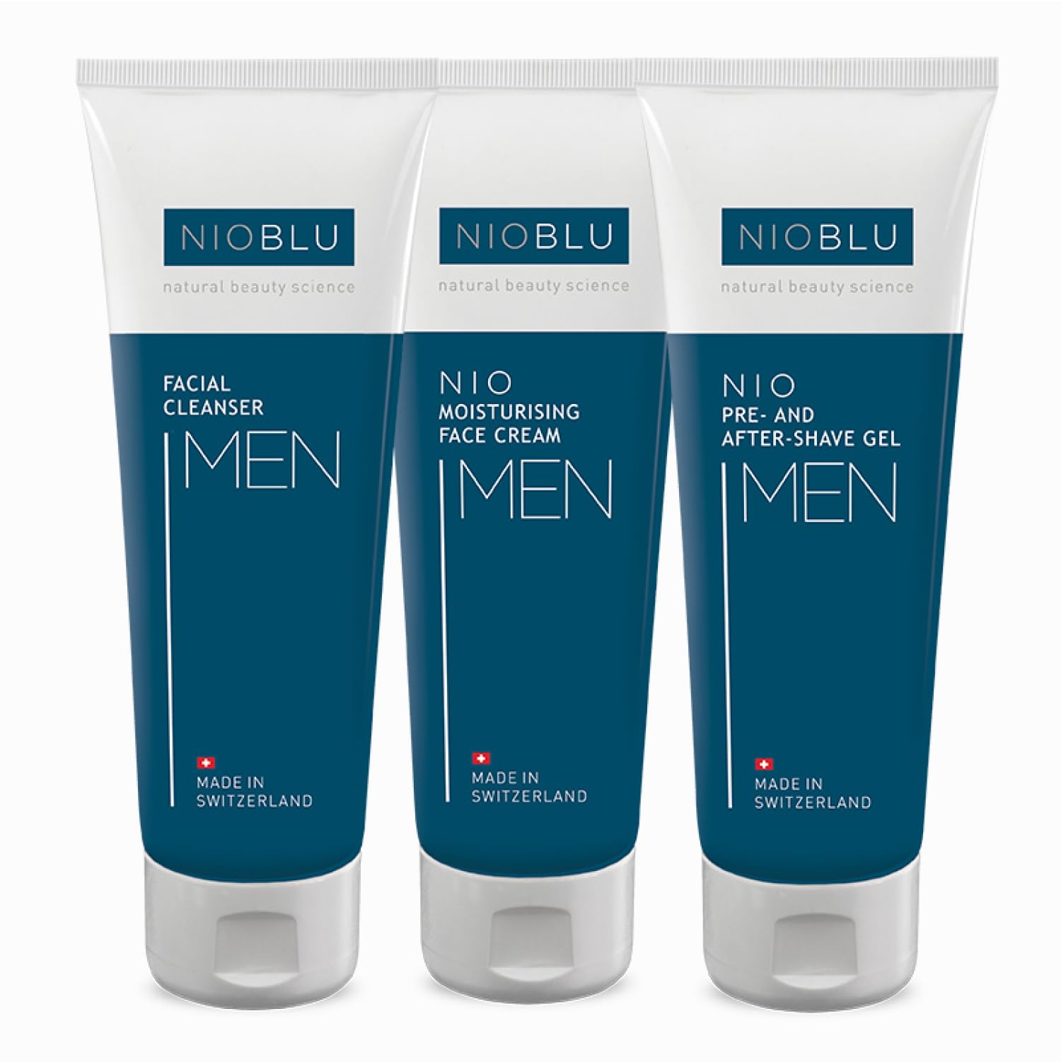 Herren-Set – Gesichtsreiniger + Pre- & Aftershave-Gel + Feuchtigkeitscreme – Komplette Routine für die Hautpflege von Männern – 3 x 100 ml