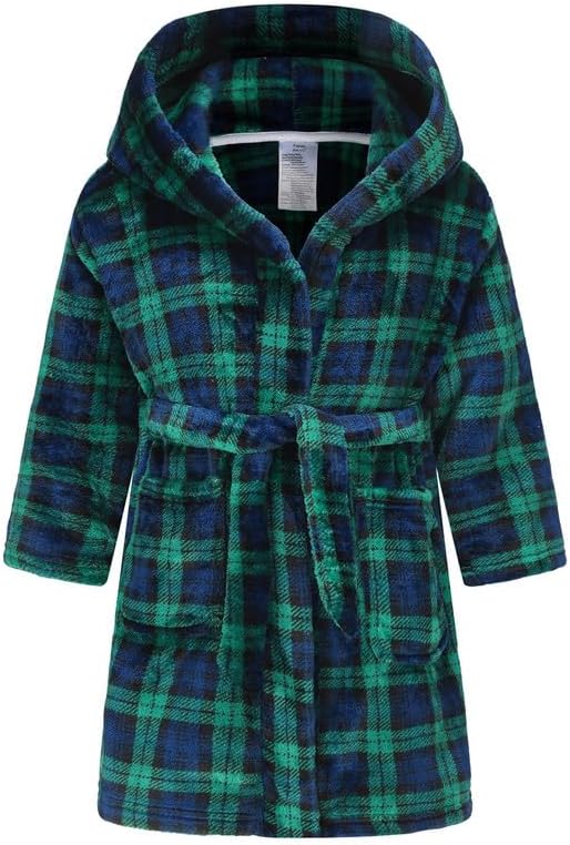 Boys Fleece Robe Sleepwear Hooded Plush Soft Bathrobe for Kids 2-16 Years