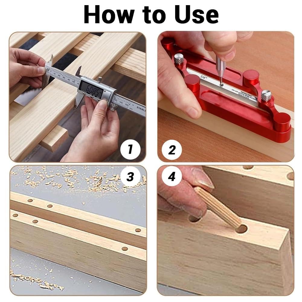 Center Finder Gauge Woodworking Set- Interchangeable Marking Rods for Self Centering Doweling Jig, Joinery Hole Drill Guide, Positioner Locator Tool — Amazon image 4
