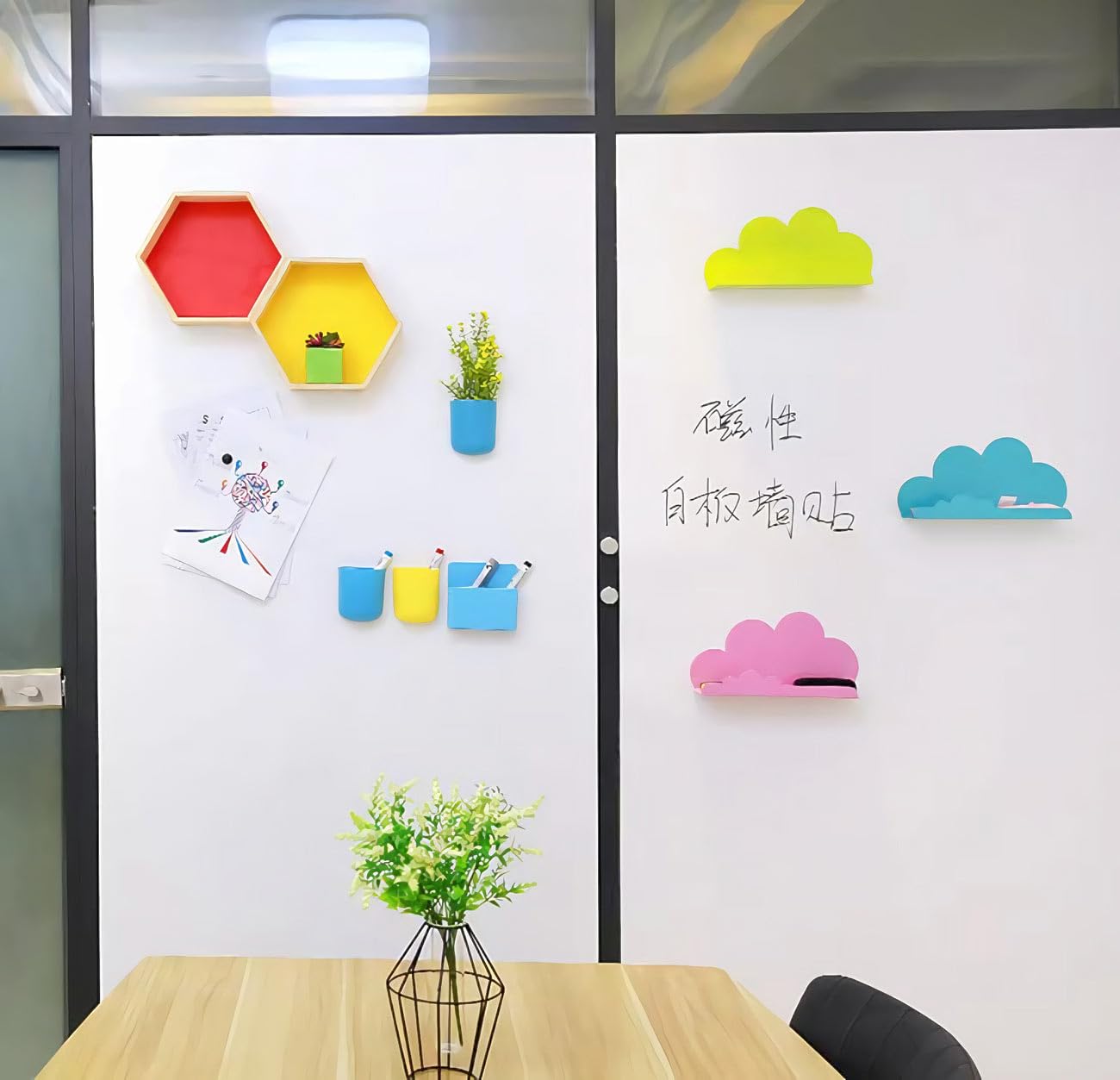 infactory Magnet Pinnwand: 4er-Set Magn. Whiteboard-Folie, selbstklebend, 4 Marker, 150 x 100 cm (Whiteboard Folie magnetisch, Magnetfolie)