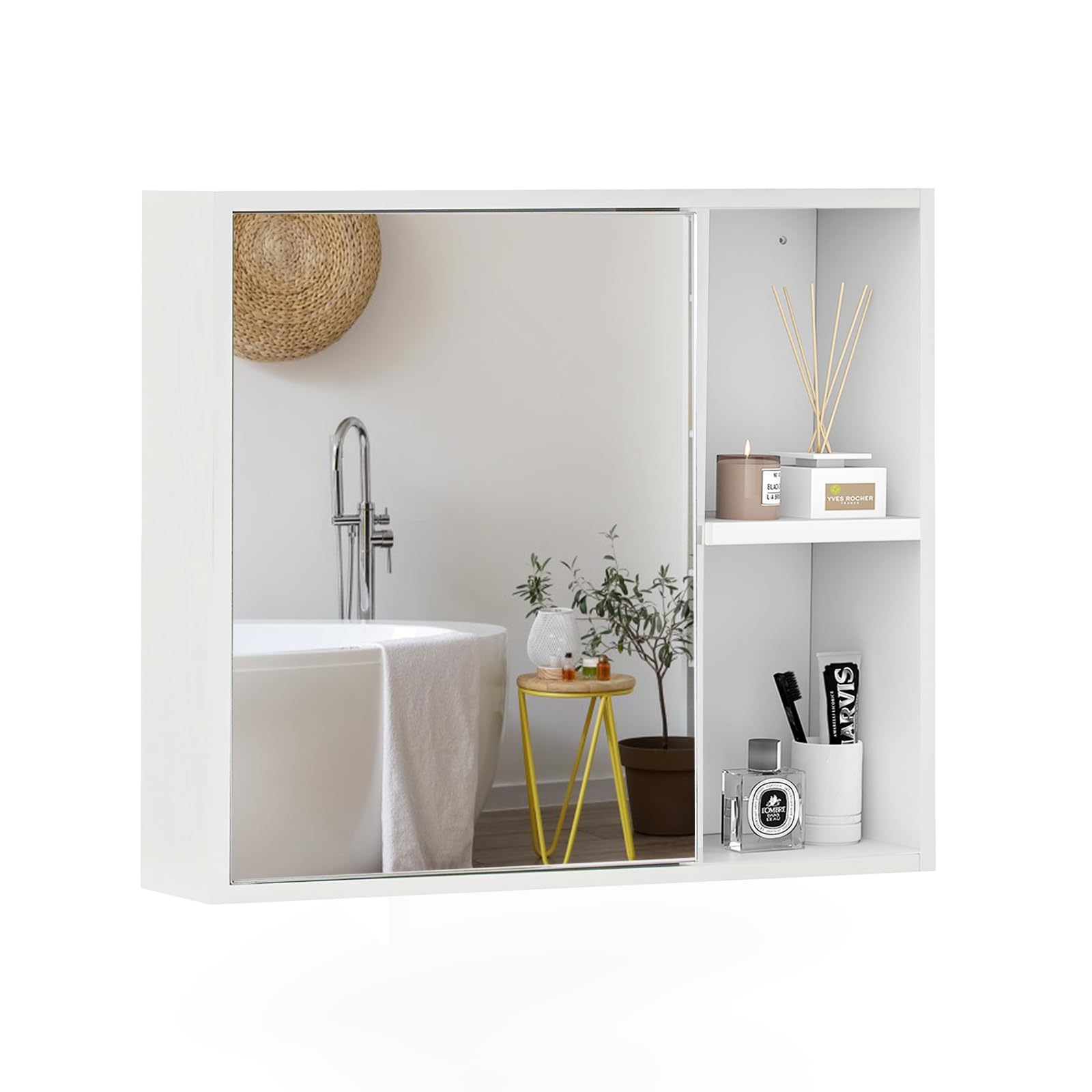 Giantex Medicine Cabinet, Bathroom Wall Cabinet with Mirror Door, 2 Adjustable Shelves, 2 Open Shelves, Vanity Mirrored Cabinet, Over The Toilet Storage Cabinet for Laundry Room Entryway, White