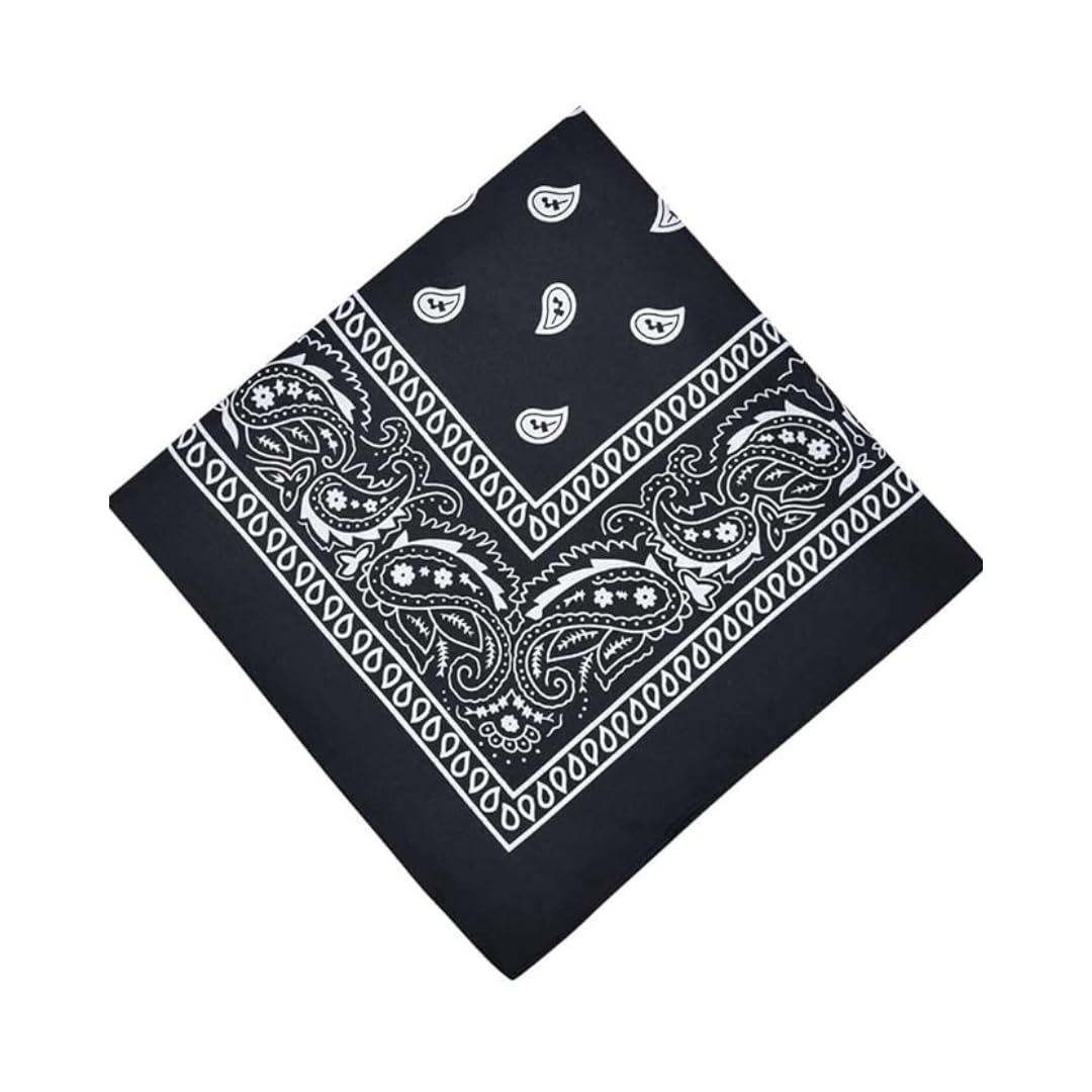Paisley Bandana - Multifunctional Headwear for Outdoor Adventures 55x55cm - Perfect for Cycling, Hiking, Running, Yoga, Motorcycling, and More (Black)