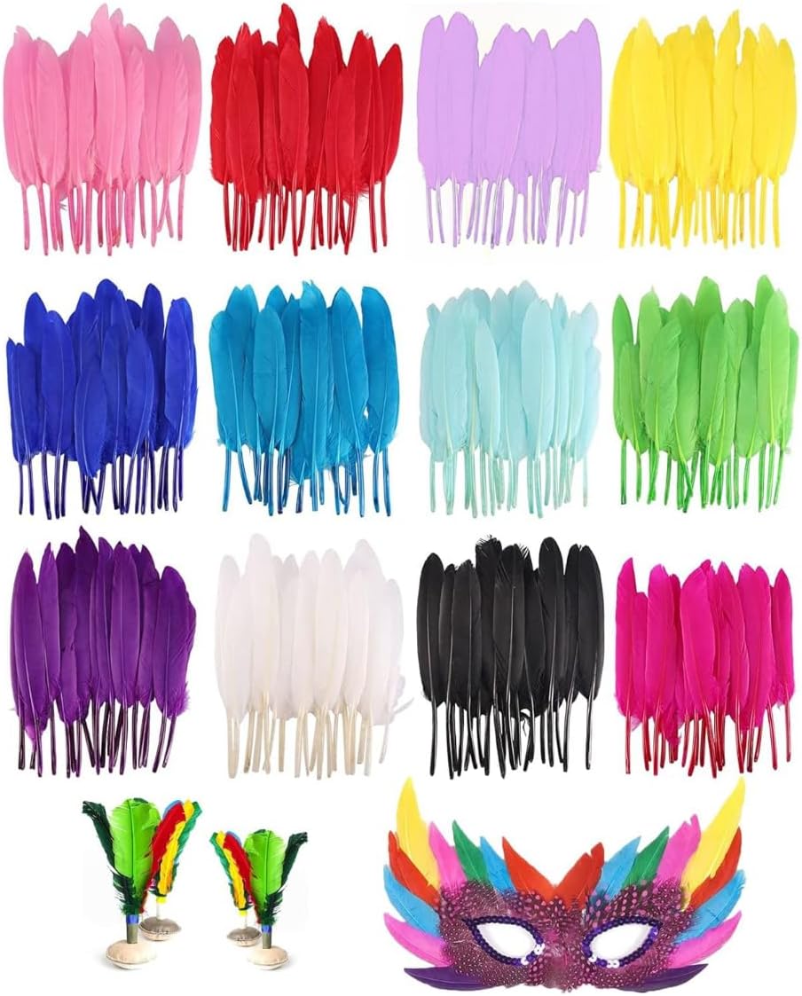 Coolchic 600pcs Colorful DIY Goose Feathers, 4-6 Inches Feathers for Crafts Art Home Wedding Decorations,Dream Catcher,Jewelry Making Accessories,12 Colors