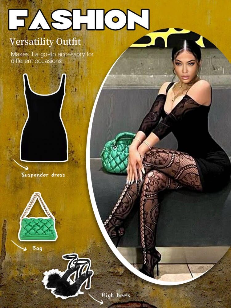 Buitifo Womens Fishnet Bodystocking Plus Size Crotchless Bodysuit Sexy Tights Soft Nightwear Lingerie: One Size Black Syjc